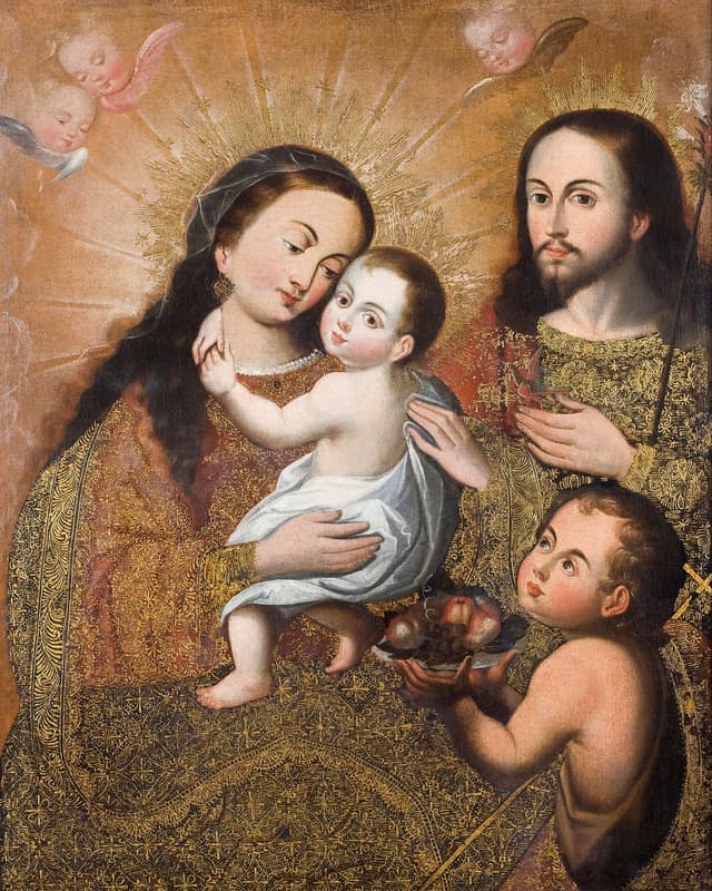Holy Family with Saint John and a Goldfinch, Cusco School (anonymous)