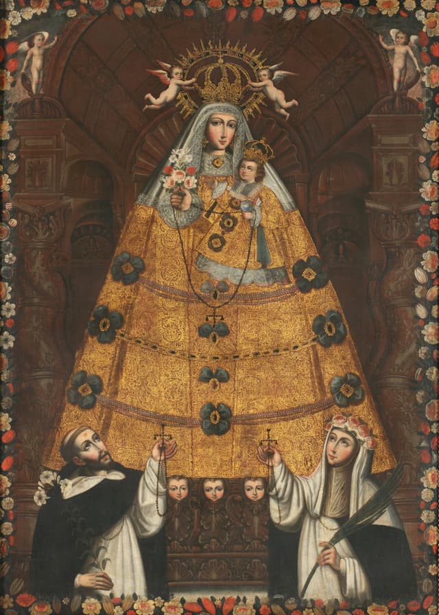 Our Lady of the Rosary, with Saint Dominic and Saint Rose, Cusco School (anonymous)