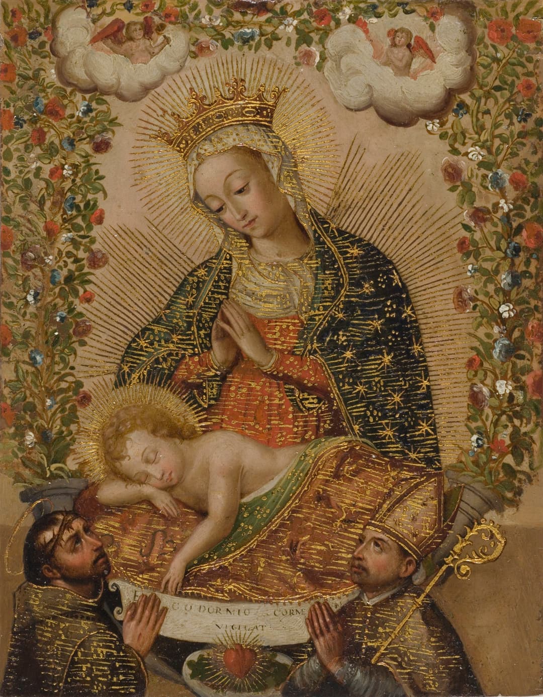 The Virgin Adoring the Christ Child, with Two Saints, Cusco School (anonymous)