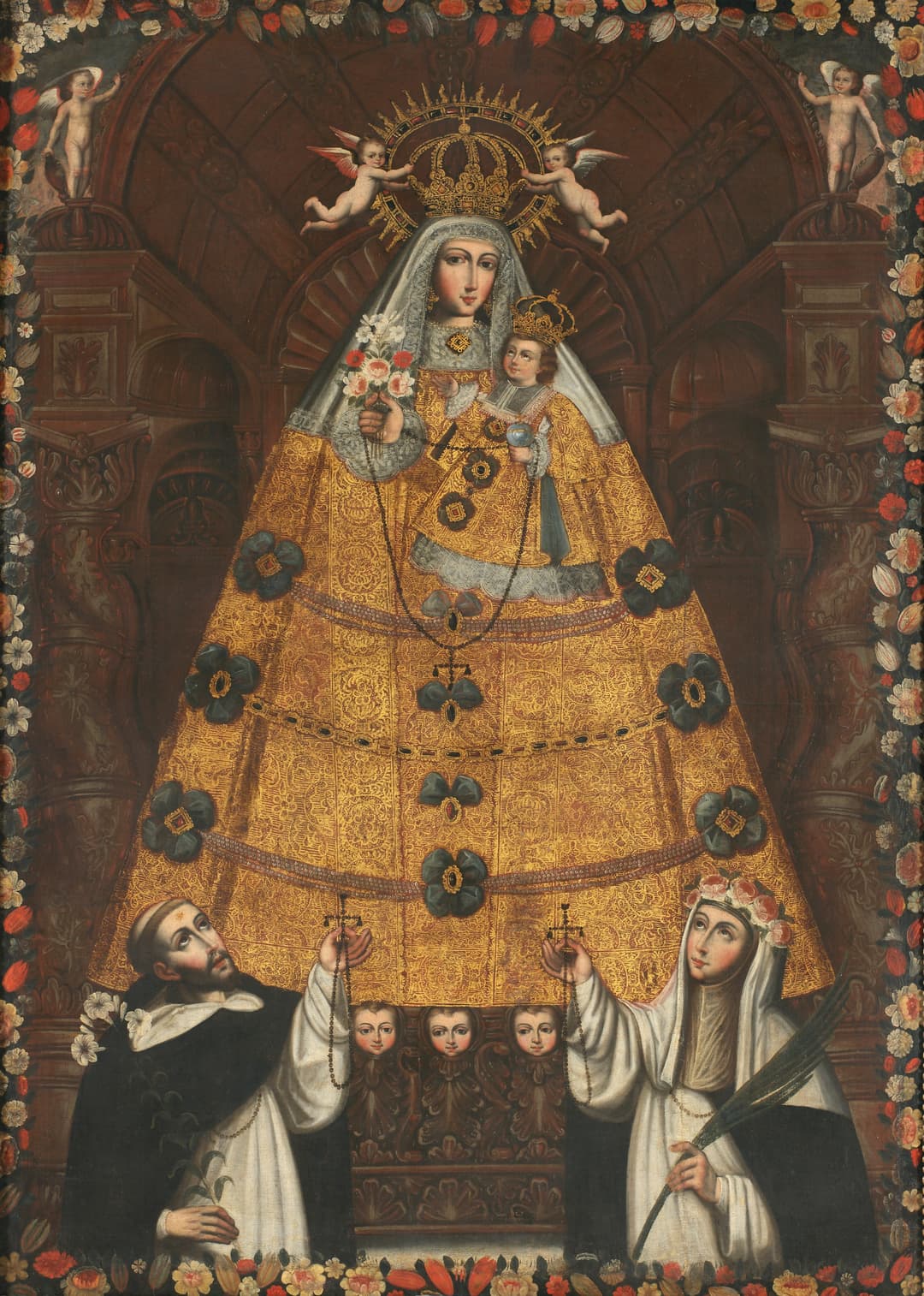 Our Lady of the Rosary, with Saint Dominic and Saint Rose, Cusco School (anonymous)